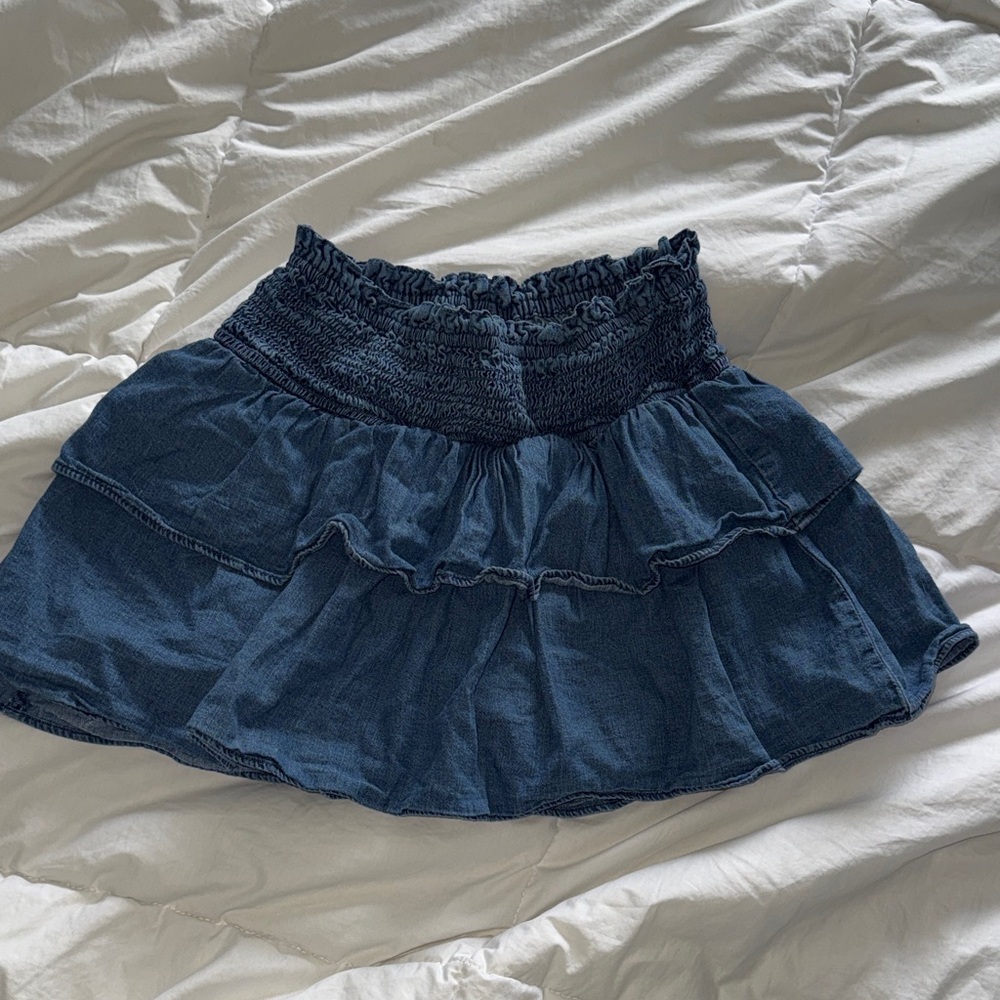 Girls GAP Dark Blue Smocked Tiered Denim Mini Skirt